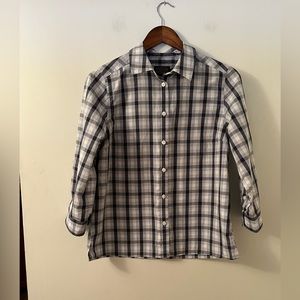 Pendleton Roll Tab Sleeve Plaid Button down Blouse size M